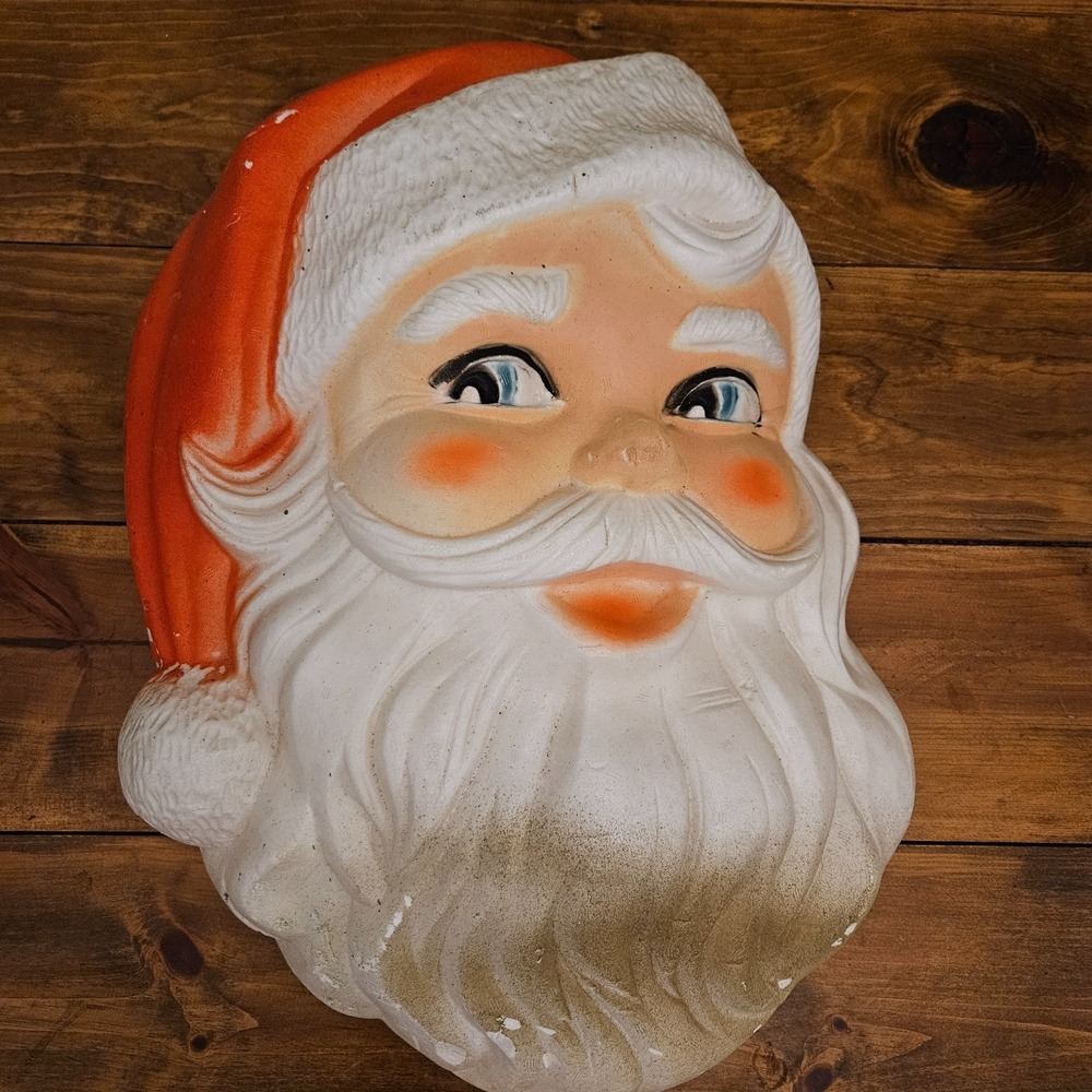 Vintage Large Styrofoam Santa Face Wall Hanging / Door Decor Blow Mold Style
